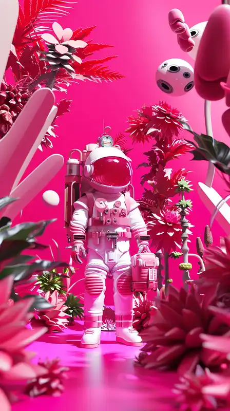 A hyper-colorful jungle with fluorescent plants and metallic vines, mecha-animals glowing beneath the canopy, explorers in bio-luminescent suits charting a path through the electric wilderness – lush and wildly surreal