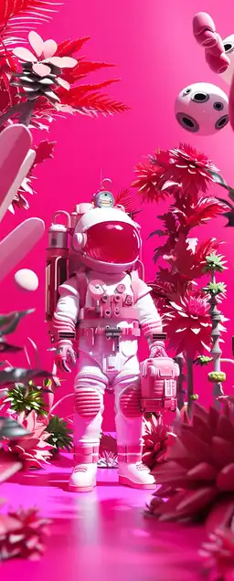 A hyper-colorful jungle with fluorescent plants and metallic vines, mecha-animals glowing beneath the canopy, explorers in bio-luminescent suits charting a path through the electric wilderness – lush and wildly surreal