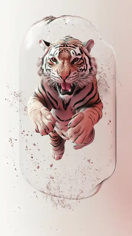 a tiger jumping towards the camera