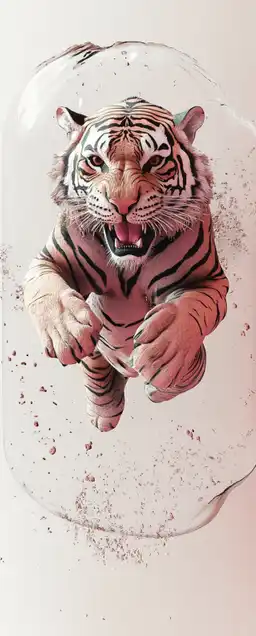 a tiger jumping towards the camera